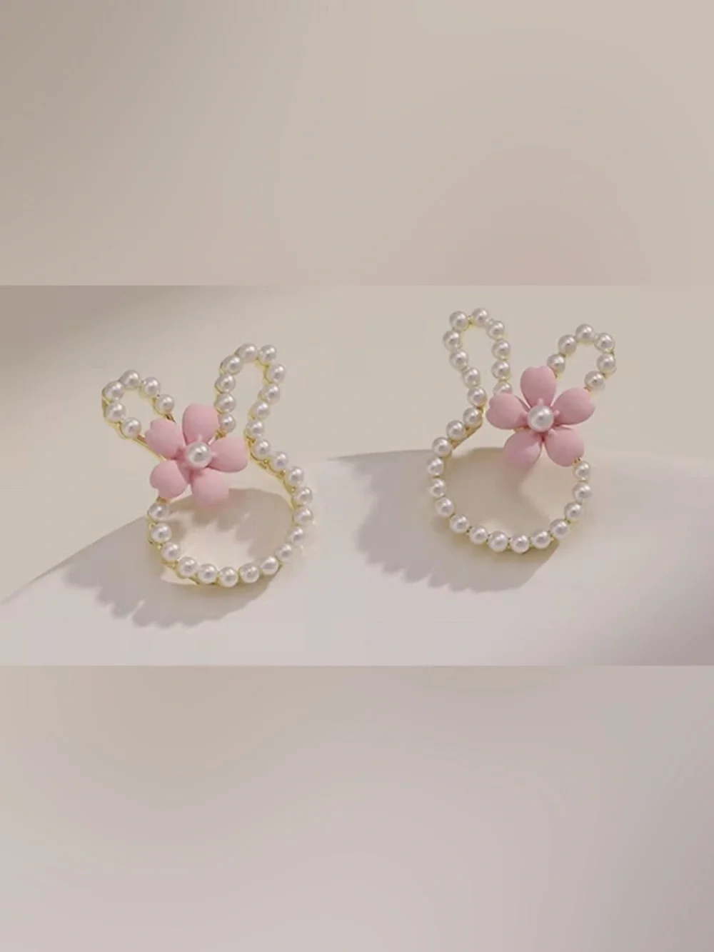 Pink Flower Pearl Bunny rabbit Earrings